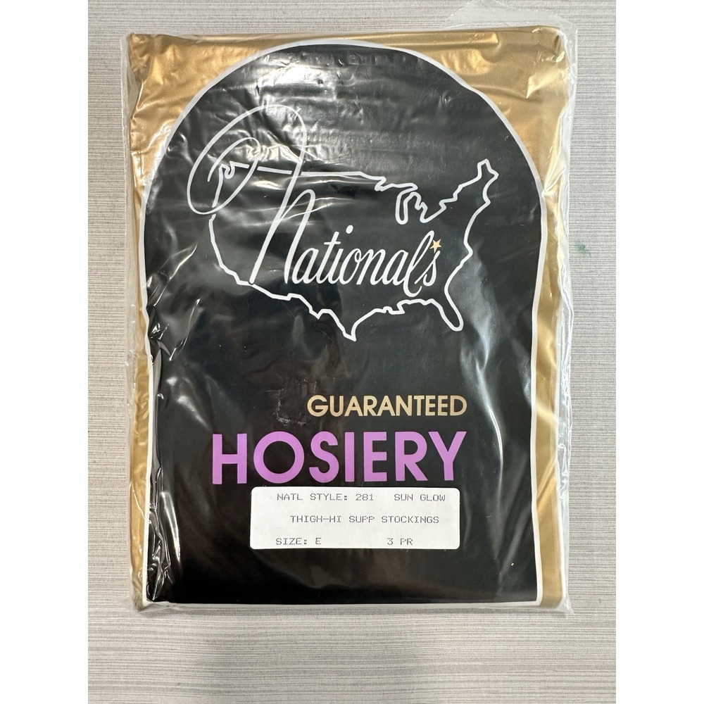 Vtg National Hosiery Thigh High Stockings Sun Glow Size E 281 Nylons 3 Pack